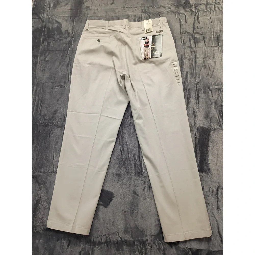 Lee‎ Mens Double Pleat Relaxed Fit Wrinkle Free Khaki Trousers 38x32
